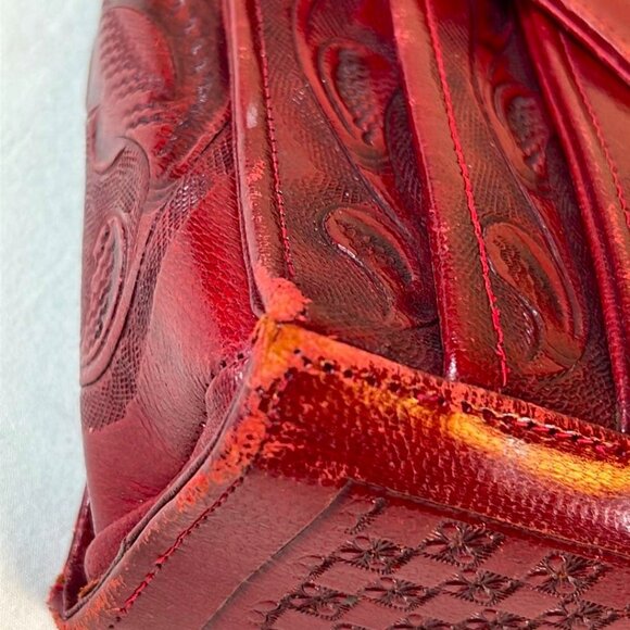 Vintage Tooled Leather Oxblood Red Purse TaxcoStyle Classic BoHo Chic - Picture 10 of 11